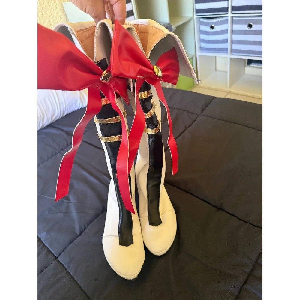 Uma Musume Pretty Derby Gold Ship Cosplay Boots Women 43 White Red Bow j-fashion